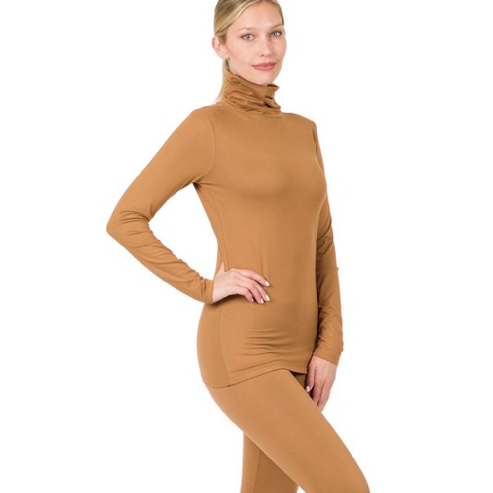 Deep Carmel - MICROFIBER MOCK NECK TOP & LEGGINGS SET